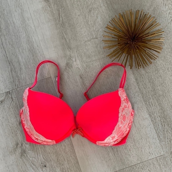 Victoria's Secret Other - Victorias‎ Secret Very Sexy Push Up Padded lace Back Bra 32DD orange pink